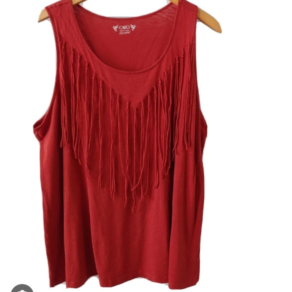 Cato Orange Red Rust Fringe Sleeveless Top